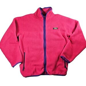 L.L. Bean Women's Sz L Vintage Y2k 90's Retro Pink Zip Up Fleece Collared Jacket